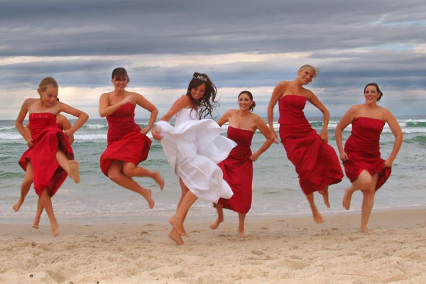Sophisticated red bridesmaid dresses for beach weddings