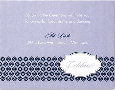 The reception card is printed using the wisteria lavender as the main color